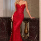 Ladivine J888 Long Strapless Fitted Sweetheart Sequin Bodice Gown