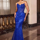 Ladivine J888 Long Strapless Fitted Sweetheart Sequin Bodice Gown