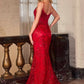 CLEARANCE - Ladivine J889 Hand Placed Applique Shimmering Sequin Fitted Gown (Size 10)