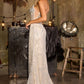 Ladivine J890 Geometric Glitter Motif Sheer Tulle Overlay Sparkling Gown