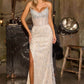 Ladivine J890 Geometric Glitter Motif Sheer Tulle Overlay Sparkling Gown