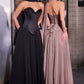 CLEARANCE - Ladivine J891 Fitted Corset Bodice Chiffon Skirt Navy Blue Gown (Size 12)