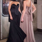 CLEARANCE - Ladivine J891 Fitted Corset Bodice Chiffon Skirt Navy Blue Gown (Size 12)