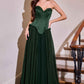 CLEARANCE - Ladivine J891 Fitted Corset Bodice Chiffon Skirt Navy Blue Gown (Size 12)