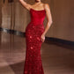 Ladivine J892 Sleek Neckline Sequin Design Corset Bodice Formal Gown