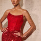 Ladivine J892 Sleek Neckline Sequin Design Corset Bodice Formal Gown