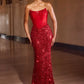 Ladivine J892 Sleek Neckline Sequin Design Corset Bodice Formal Gown