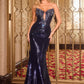 Ladivine J894 Deep Illusion Neckline Shimmering Sequin Mermaid Dress