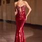 Ladivine J894 Deep Illusion Neckline Shimmering Sequin Mermaid Dress