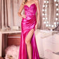 Ladivine J899 Sleek Fitted Gown Strapless Luxe Satin With Leg Slit