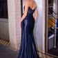 Ladivine J899 Sleek Fitted Gown Strapless Luxe Satin With Leg Slit