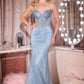 Ladivine J903 Lavish Crystal Encrusted Sheer Corset Bodice Fitted Gown