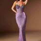 Ladivine J903 Lavish Crystal Encrusted Sheer Corset Bodice Fitted Gown