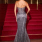 CLEARANCE - Ladivine J903 Crystal Sheer Corset Bodice Fitted Gold Gown (Size 6)