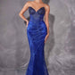 CLEARANCE - Ladivine J903 Crystal Sheer Corset Bodice Fitted Gold Gown (Size 6)
