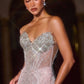 Ladivine J903 Lavish Crystal Encrusted Sheer Corset Bodice Fitted Gown