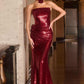 Ladivine J905 Sleek Strapless Sequin Side Illusion Modern Fitted Gown