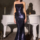 Ladivine J905 Sleek Strapless Sequin Side Illusion Modern Fitted Gown