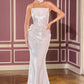 Ladivine J905 Sleek Strapless Sequin Side Illusion Modern Fitted Gown
