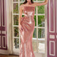Ladivine J905 Sleek Strapless Sequin Side Illusion Modern Fitted Gown