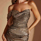 Ladivine J913 One Shoulder Metallic Fitted Dress With Sash