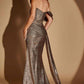 Ladivine J913 One Shoulder Metallic Fitted Dress With Sash