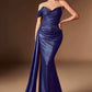 Ladivine J913 One Shoulder Metallic Fitted Dress With Sash