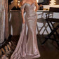 Ladivine J913 One Shoulder Metallic Fitted Dress With Sash