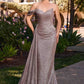 Ladivine J913 One Shoulder Metallic Fitted Dress With Sash
