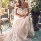 Nox Anabel JE974 Long Off Shoulder Fitted Embroidered Wedding Gown