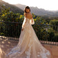 Nox Anabel JE990L Long Puff Sleeve Strapless Corset A-Line Bridal Gown
