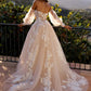 Nox Anabel JE990L Long Puff Sleeve Strapless Corset A-Line Bridal Gown