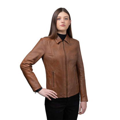 Whet Blu NYC Fleur women's whiskey lambskin leather jacket front view
