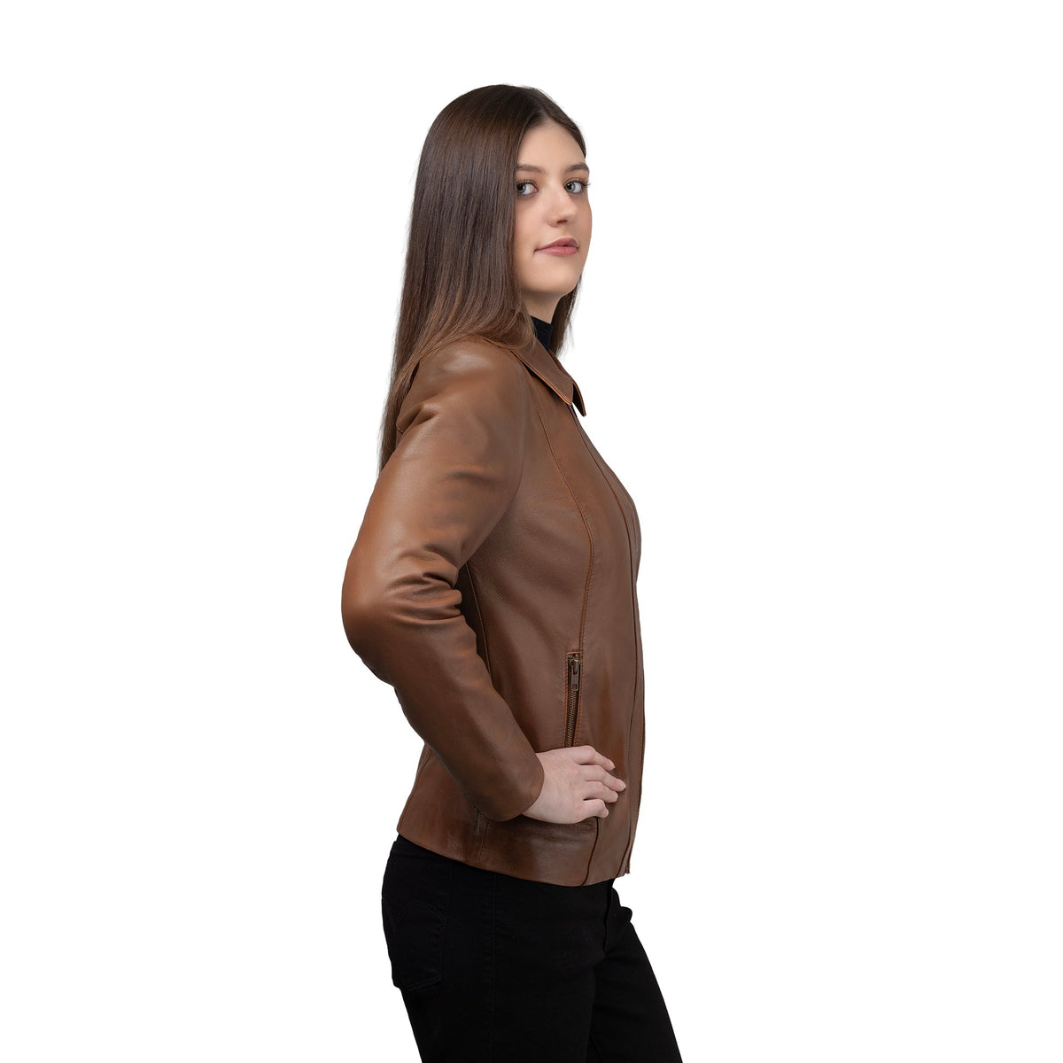 Whet Blu NYC Fleur women's whiskey lambskin leather jacket front view