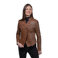 Whet Blu NYC Claire women's whiskey lambskin asymmetrical leather jacket front view