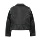 Back view of Whet Blu NYC Serena women's black asymmetrical leather jacket