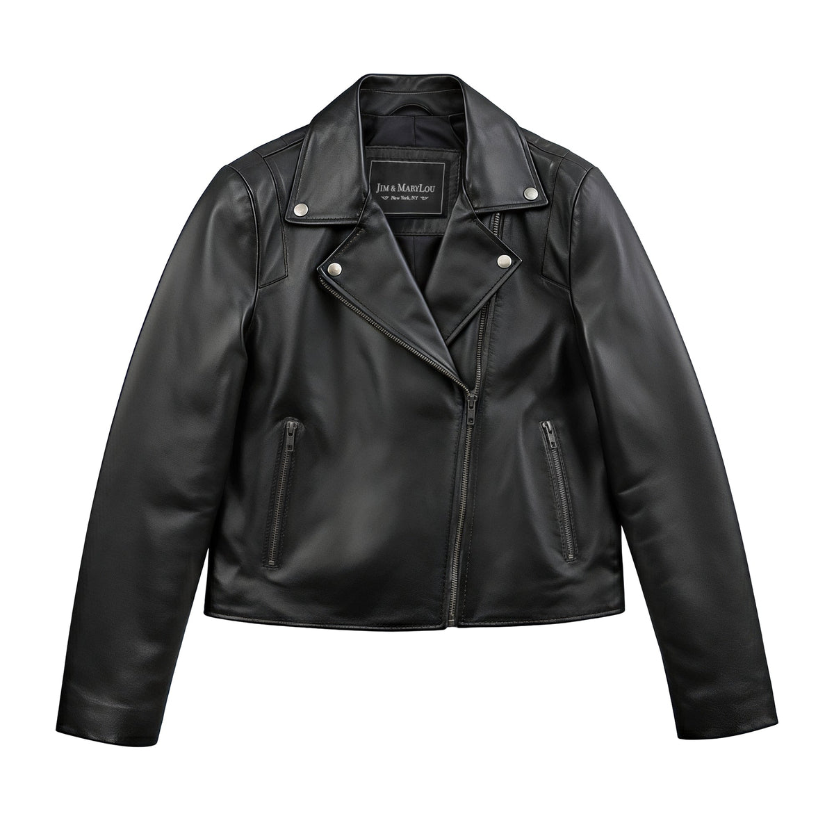 Whet Blu NYC Serena women's black asymmetrical leather jacket front view