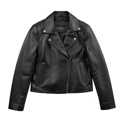 Whet Blu NYC Serena women's black asymmetrical leather jacket front view