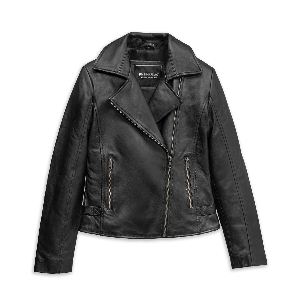 Whet Blu NYC Jolene women's black leather jacket with asymmetrical zipper detail