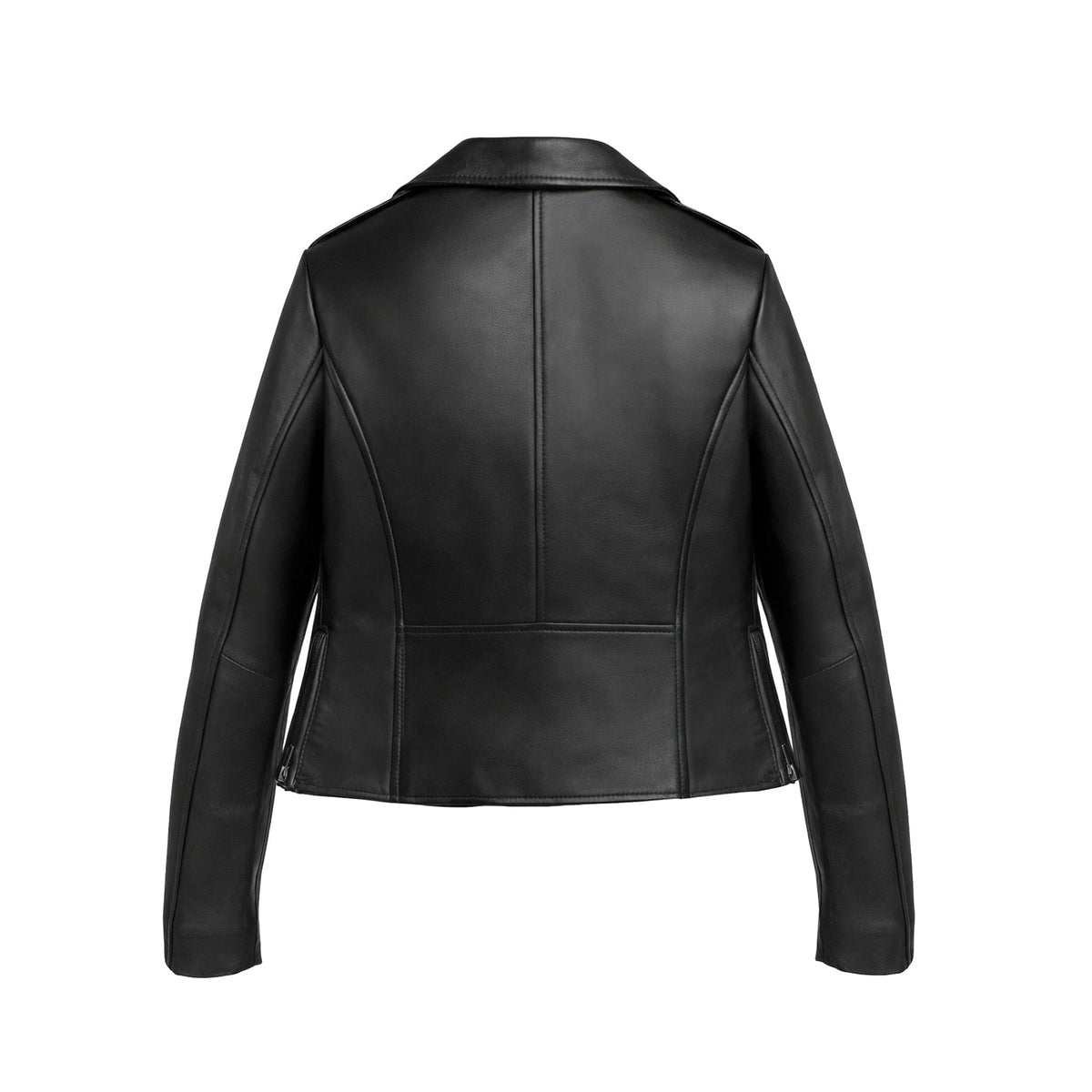 Whet Blu NYC Bethany women's asymmetrical leather jacket, back view