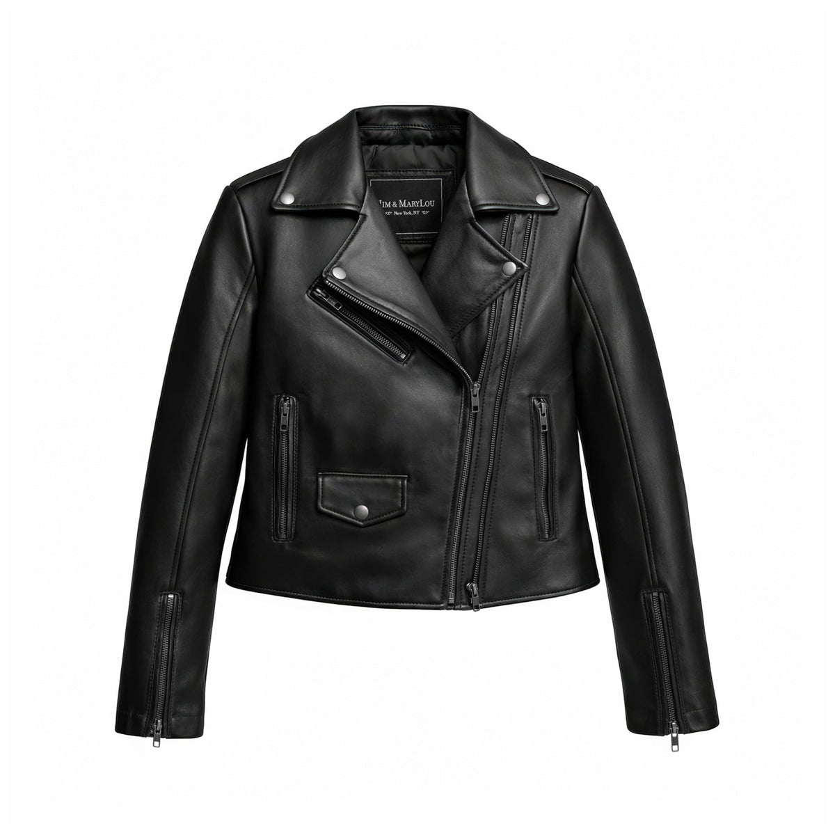 Whet Blu NYC Bethany women's asymmetrical leather jacket, front view