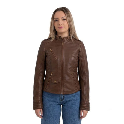 Whet Blu NYC Alessandra women's lambskin moto jacket in black leather with asymmetrical zip front