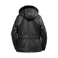 Everly Women's Black 3/4 Leather Coat with Detachable Hood