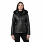Everly Women's Black 3/4 Leather Coat with Detachable Hood