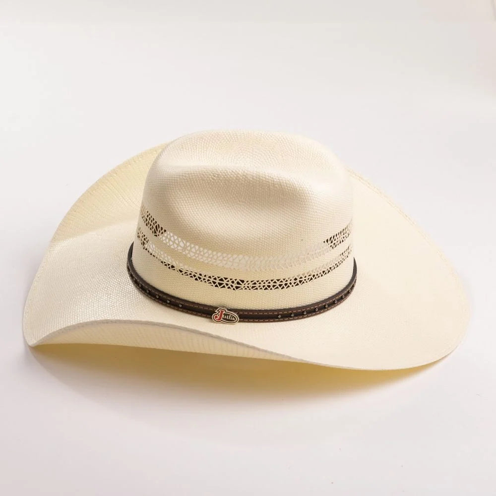 Justin Cove Bangora straw cowboy hat in ivory, front view by HatCountry