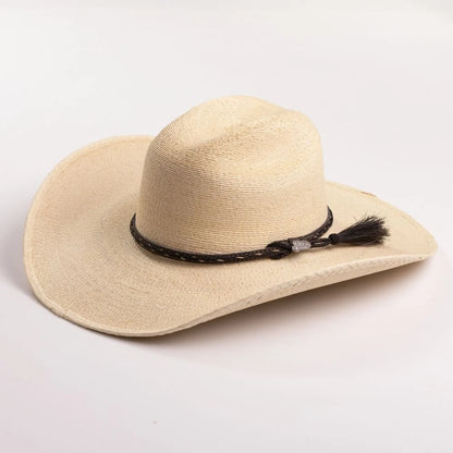 Justin Buckhorn palm straw cowboy hat by HatCountry in brown, three-quarter view