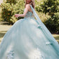 Juliet JT1466H Dress 3D Multi Floral Applique Cape Sleeve Quinceanera Gown