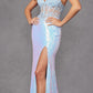 Juliet JT2433A Long Leaf Lace Embroidered Bodice Fitted Slit Gown