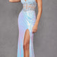 Juliet JT2433A Long Leaf Lace Embroidered Bodice Fitted Slit Gown