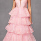 Juliet JT2438K Long Glitter Print Layered Tiered A-Line Gown